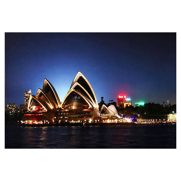 Sydney Opera House Print LED Canvas, 60 x 40 cm, Stretched Wooden Frame, 8 LED Lights, Battery Powered with Switch