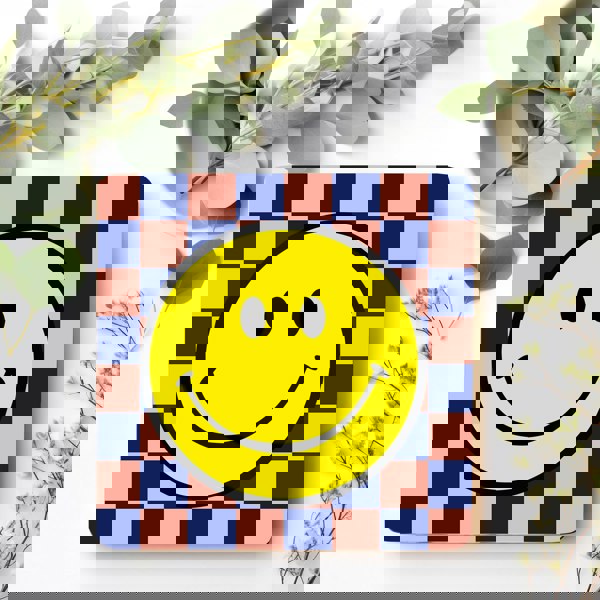 Love Frankie Checkerboard Coasters Smiley Face Coasters - Peach Fuzz