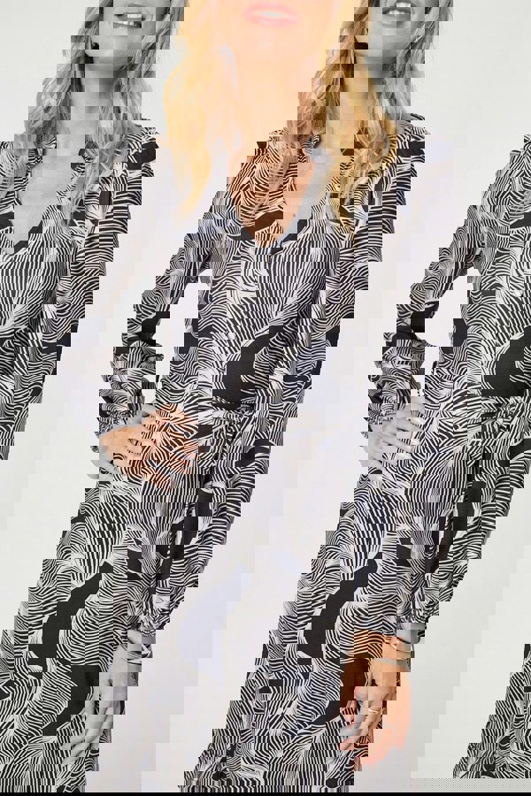 Beige | Abstract Ruffled Tie Waist Knee Length Dress
