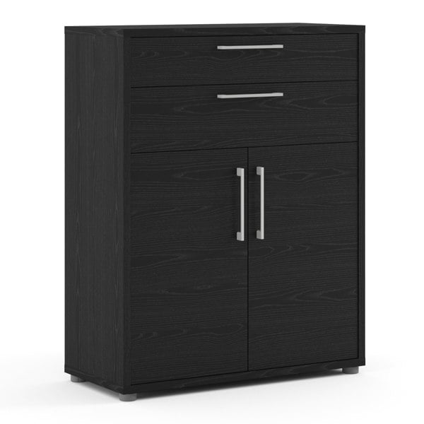 Furniture To Go Prima Bookcase 1 Shelf With 2 Drawers 2 Doors In Black Woodgrain