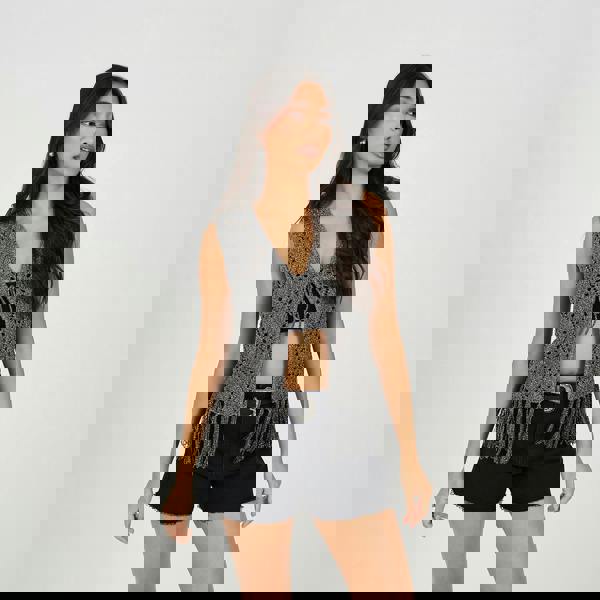 Brave Soul Black Metallic Tie Front Waistcoat - Black Image 1