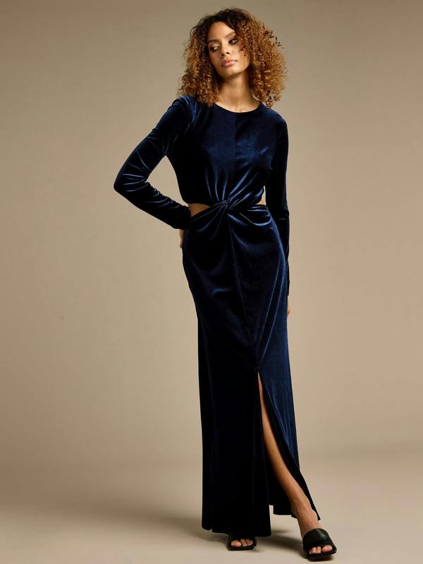 GWD Yasmina Stretch Velvet Navy Maxi Dress
