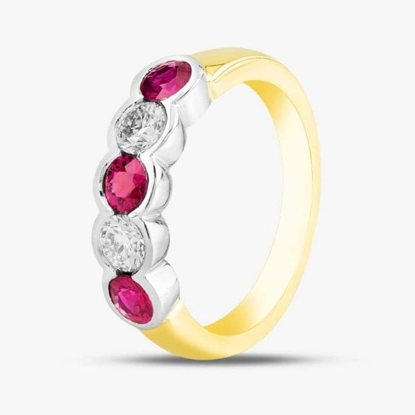 T. H. Baker 18ct Yellow Gold Brilliant Cut Ruby & Diamond Five Stone Ring 33690