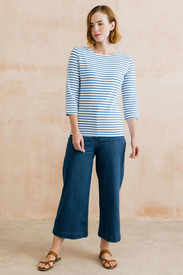 Lily & Me Monica Striped Organic Cotton Jersey Top Cobalt