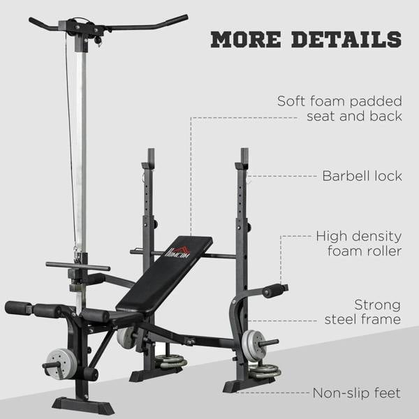 Adjustable incline bench with foam-padded seat, rollers, steel frame, and non-slip feet