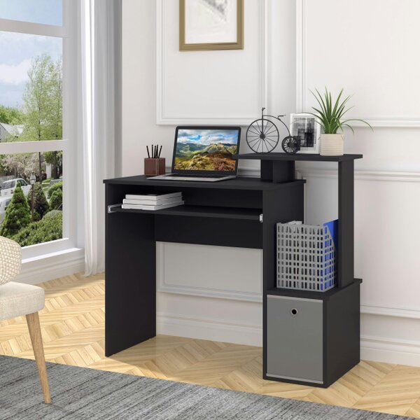 Wyld Haus Noelni 100cm Wooden Black Home Office Desk With Sliding Keyboard Tray Drawer And Shelving
