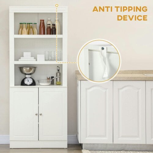 Wyld Haus Kala Wooden White 6 Tier Freestanding Kitchen Cupboard With OFauxn Compartments And Double Doors