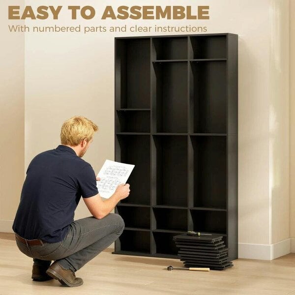 Bobobiy 835 CD/500 DVD Storage Unit, Blu-ray Media Storage Shelf with 27 Compartments and 21 Adjustable Shelves, Black