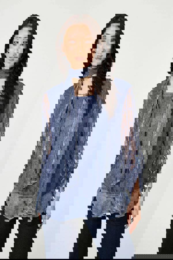 Navy | Sparkly Mesh Scarf Detail Layered Top : Model is 5'9"/175 cm and wears UK8/EU36/US4/AUS8