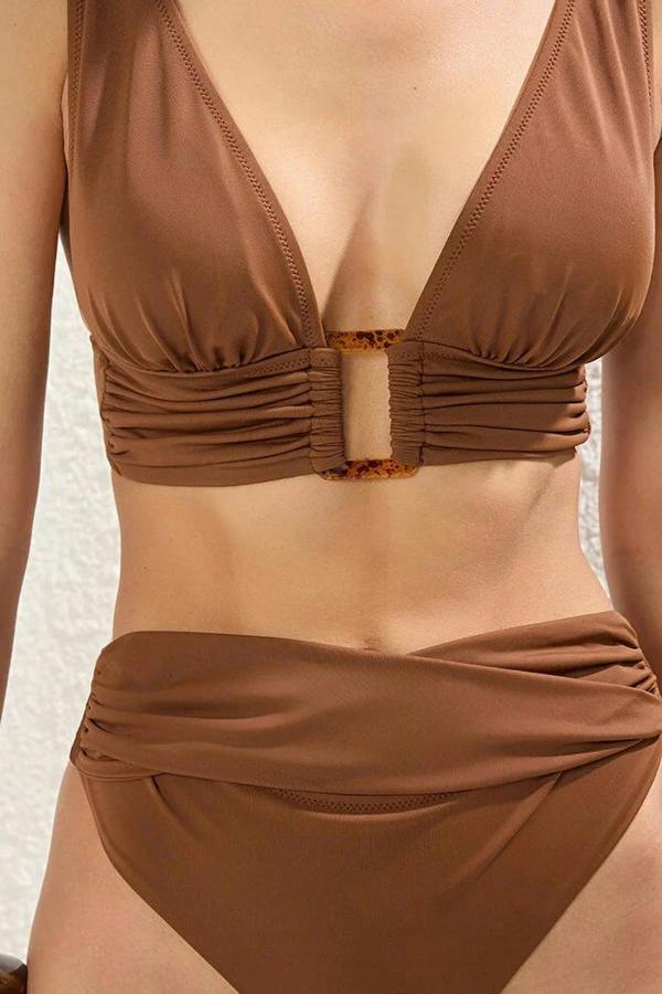 WOVCOR Accessory Triangle Covered Brazilian High Waist Bikini Set