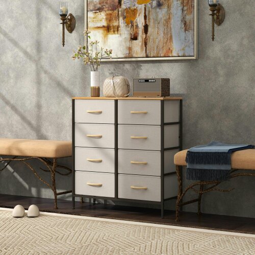 Wyld Haus Neyo Metal And Fabric Cream White 8 Drawer Industrial Storage Dresser With Steel Frame