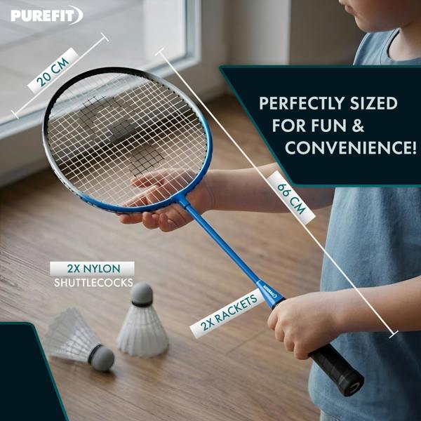 PUREFIT Badminton Set Includes 2 Rackets, 2 Nylon Shuttlecocks & Carry Case Tempered Steel Racquets for Outdoor Garden