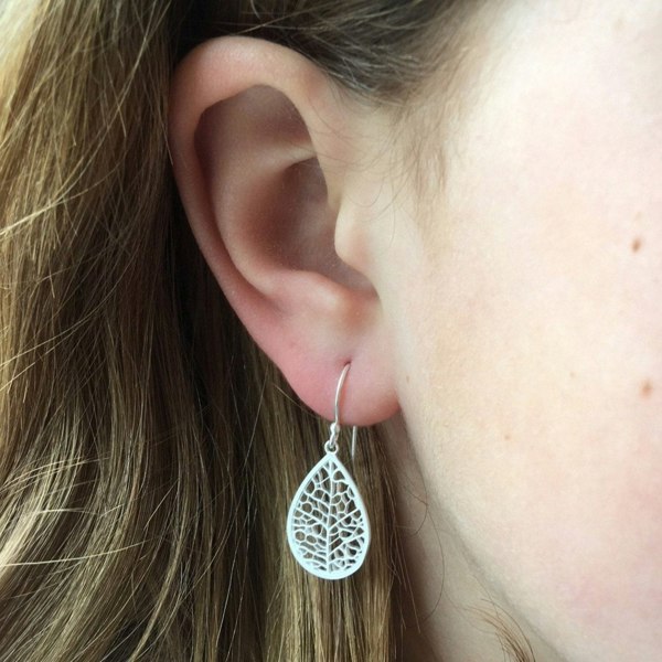 Sterling Silver Skeleton Leaf Drop Earrings - Reeves & Reeves