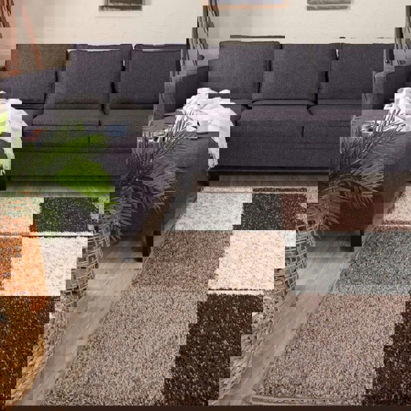 Shaggy Rug Geometric Design Brown