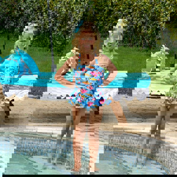 Rachel Riley Girls Tropical Fish Ruched Swimsuit in Multicolour