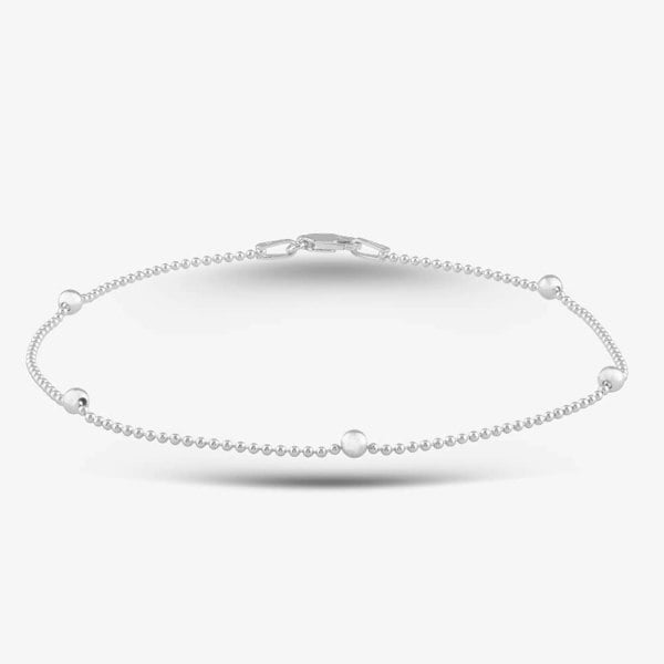T. H. Baker Sterling Silver 23cm Beaded Ball Chain Anklet 8.21.6654