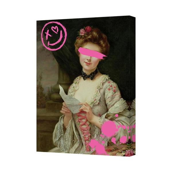 Benjamin Tate Design Vintage Portrait Canvas Wall Art With Pink Paint Splatter Overlay