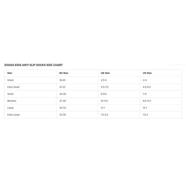 Zoggs nautical stripes kids anti-slip socks size chart in EU UK US sizes