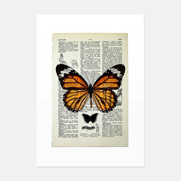 Hands & Hearts Monarch Butterfly Vintage Book Page Art Print