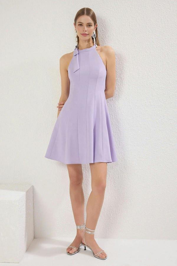 Halter Neck Tie Detail Skater Mini Dress