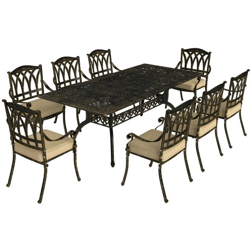 Wyld Haus Vesuno 8 Seater Bronze Cast Aluminium Garden Dining Set Rectangular Table with Parasol Hole