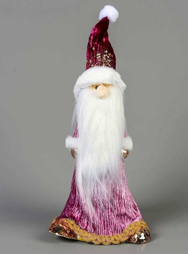 66cm Burgundy Santa Christmas Figurine with White Fur Trim, Jute Embroidery and Long Beard image 3