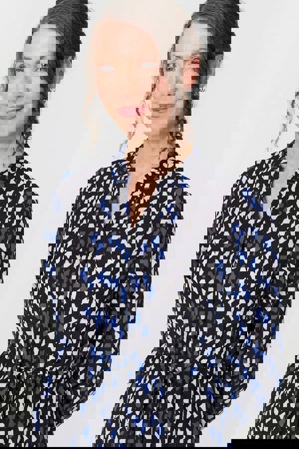 Blue | Geo Print Tie Waist Knee Length Dress
