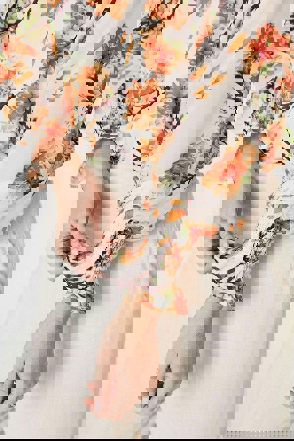 Orange | Floral Shirred High Neck Blouse