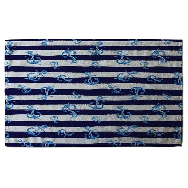 Benjamin Tate Design Blue Anchors on Navy Striped Background (Bath Towel)