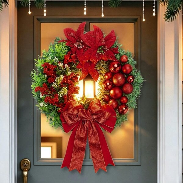 deAO Toys deAO Christmas Wreath Festive Door Decoration for Holiday Season (Red)