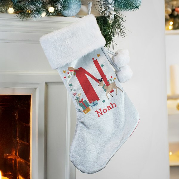 Personalised Memento Company Personalised Initial Reindeer Christmas Stocking
