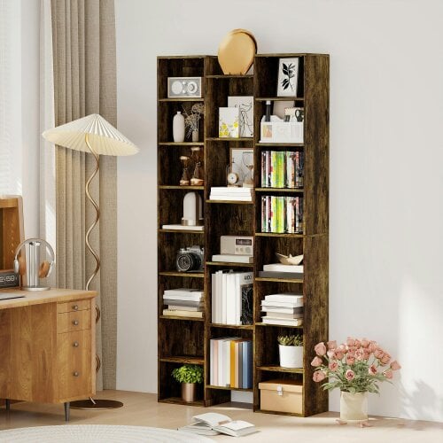 Wyld Haus Elmaso Wooden Brown Twenty One Compartment Storage Bookcase