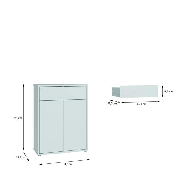 Furniture To Go Alice Springs Shoe Cabinet with 2 Doors Push-to-Open & 1 Drawer Push-to-Open in Light Grey