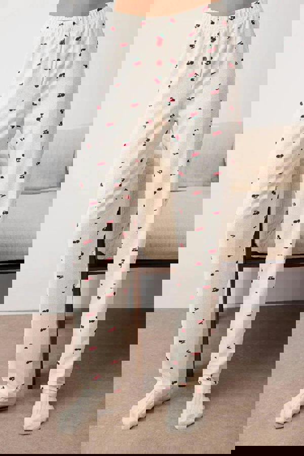 WOVCOR 2-Piece Cherry Patterned Zippered Soft Winter Waffle Knit Pajama Set