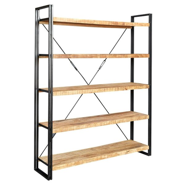 Wyld Haus Toivakka Industrial Reclaimed Wood and Metal Wide Bookcase 5 Shelves