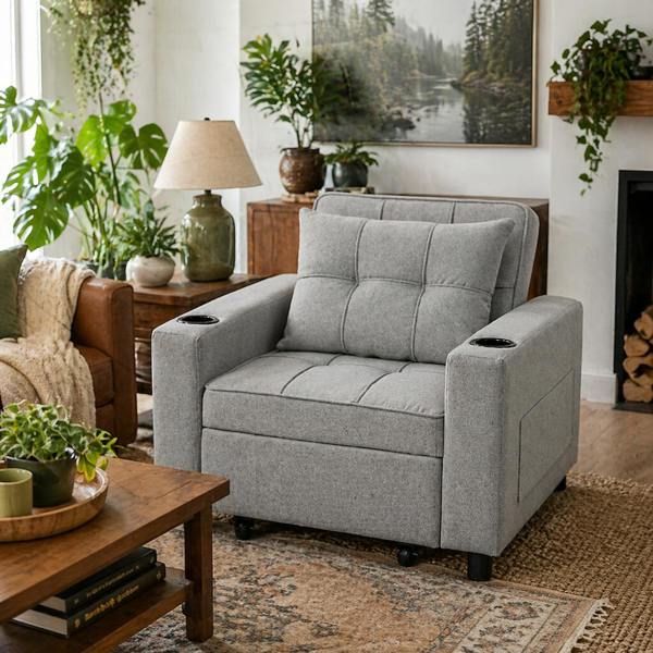 Wyld Haus Soliri Light Grey Upholstered 3 In One Convertible Single Sofa Bed Tufted Cushion