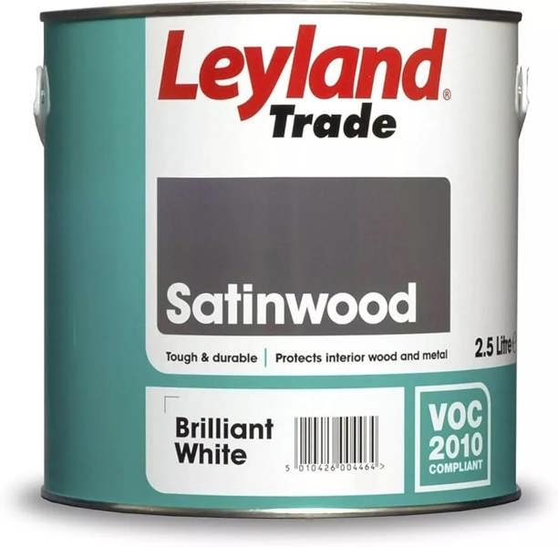 Leyland Trade Satinwood Paint Brilliant White 2.5L Pack of 2