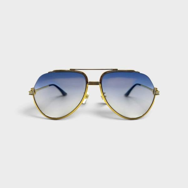 Supplied Fashion stainless steel aviator sunglasses with gold frames and midnight blue gradient lenses.
