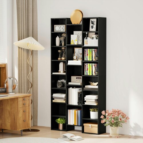 Wyld Haus Faelsu Nota Wooden Black Twenty One Compartment Storage Bookcase