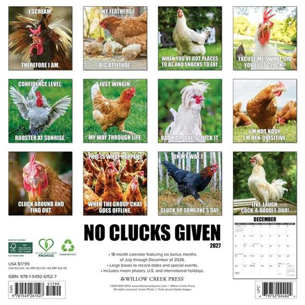 No Clucks Given Calendar 2027, Wall Calendars, Month To View, Humour, Gift