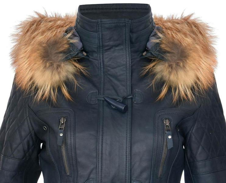 Womens Quilted Leather Hooded Parka Jacket-Northampton - Upperclass Fashions 