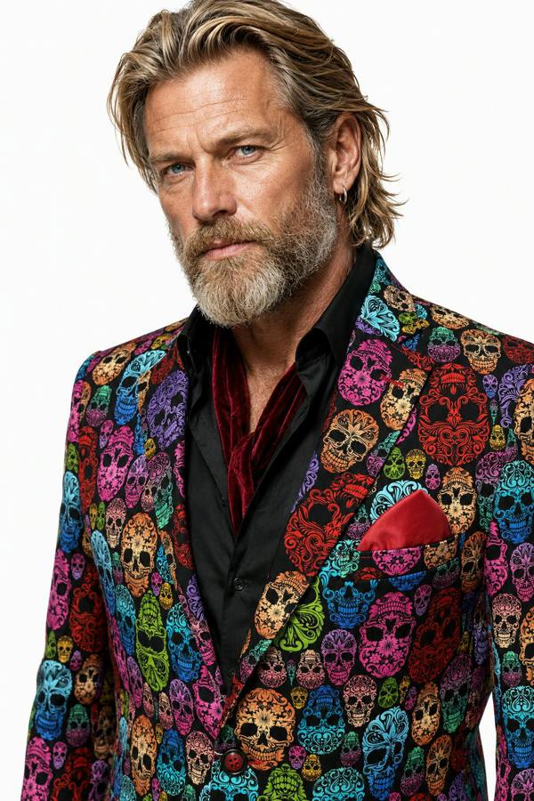 Multicolour Ornamental Skull Print Blazer - Claudio Lugli Shirts