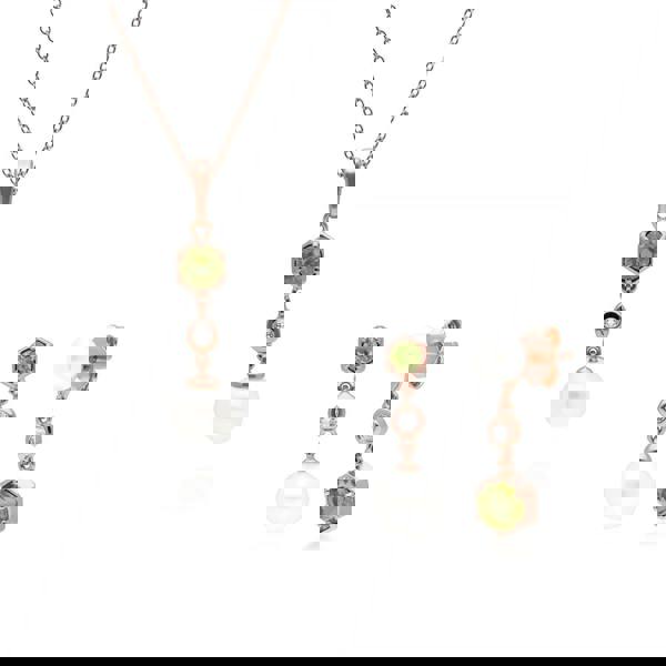 270P030306925-270E030306925 Modern Pearl, Peridot & Topaz Pendant & Earring Set in Rose Gold Plated Silver 1