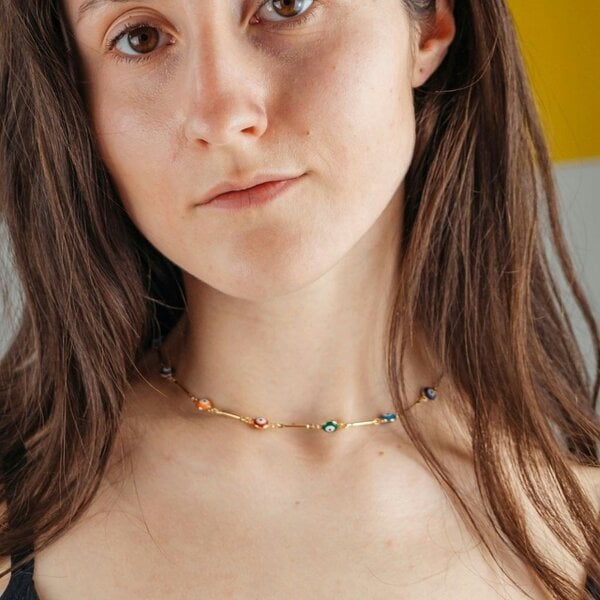 The Colourful Aura Multicolour Gold and Silver Evil Eye Charm Choker Protection Necklace
