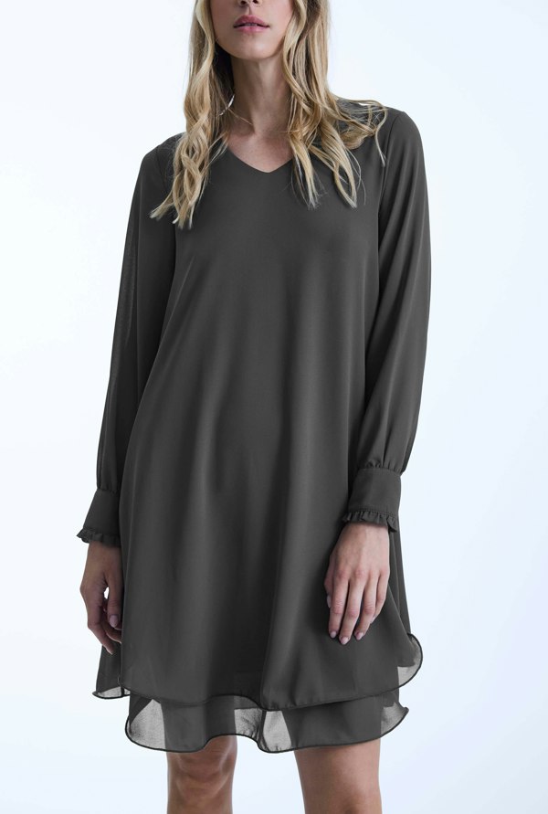 James Lakeland Long Sleeve Charcoal Wave Hem Dress