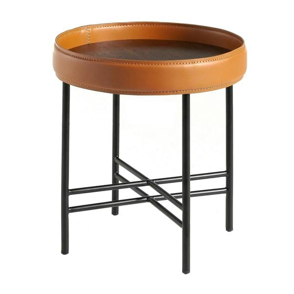 Angel Cerdá Round Corner Table in Eco-leather, Walnut and Black Steel 2059