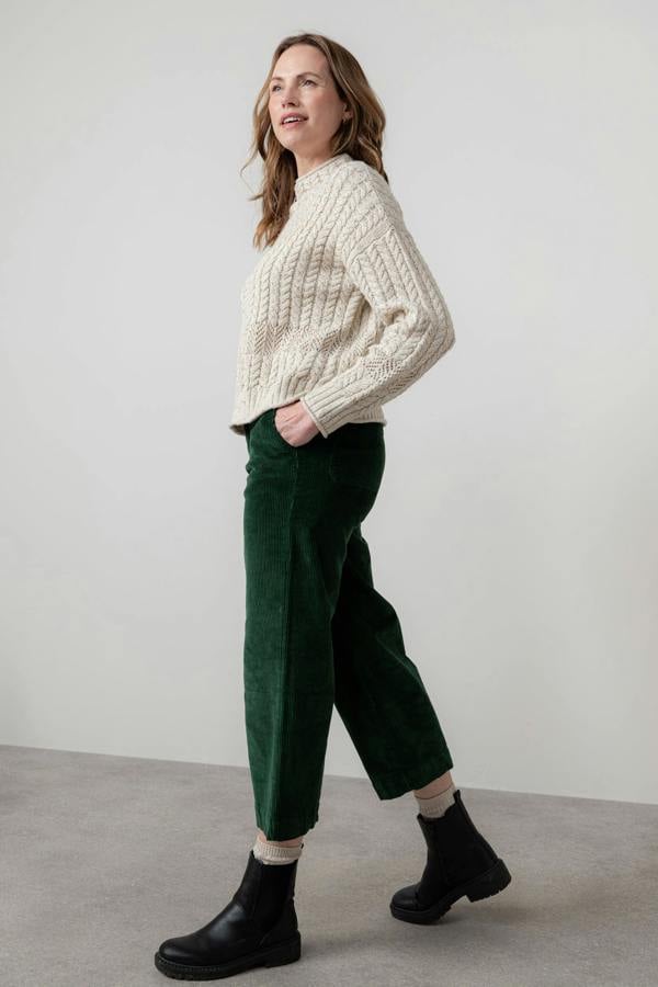 Lily & Me Isla Stretch Jumbo Cord Cropped Trousers Pine Green