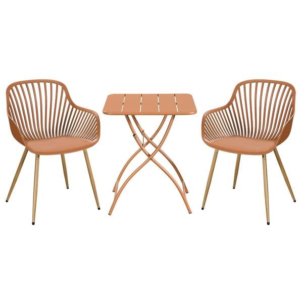 Core Products 3 Piece Bistro Garden Set, Pair Of Sunray Armchairs & Square Metal Folding Table, Moss Green With Wood Effect Legs