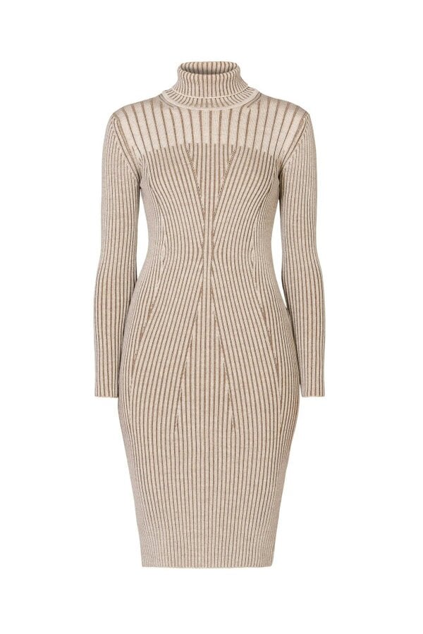Cleo oatmeal two-tone ribbed knit dress