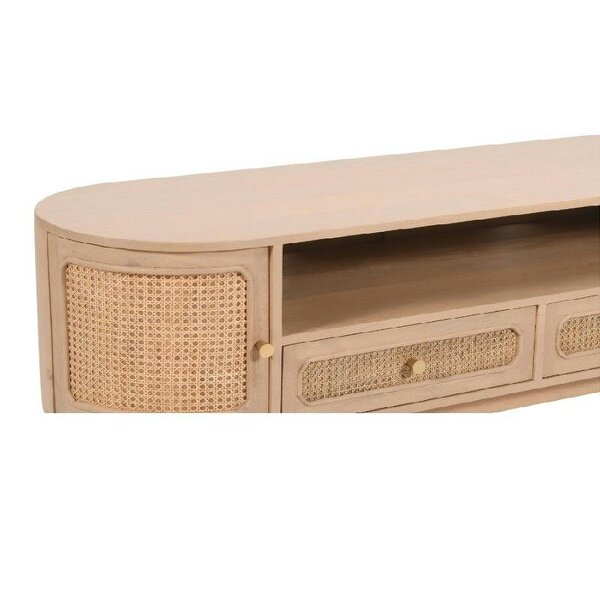 Wyld Haus Chicago Cane Rattan and Natural Mango Wood 2 Drawers and 2 Door TV Cabinet